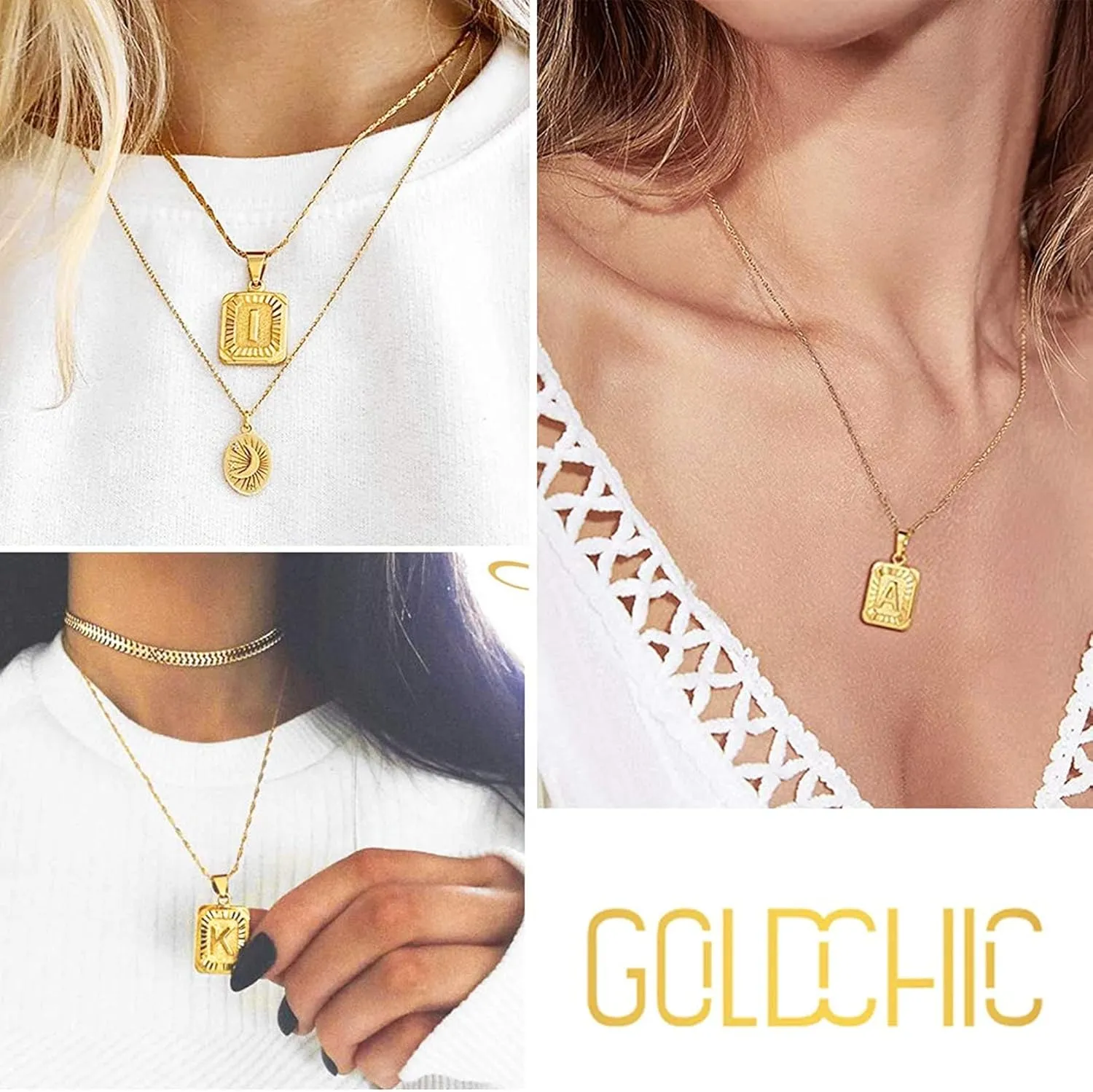 GOLDCHIC JEWELRY Initial Necklace for Women, Gold Letter Charm Chain Necklaces for Mother Wife