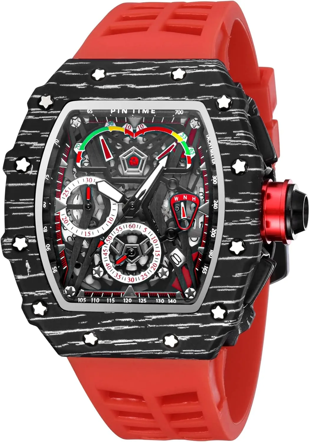 Gosasa Unique Men Punk Wristwatch Hollow Big Dial Luminous Waterproof Sport Analog Quartz Business Men's Watches Silicon Strap Dress Watch