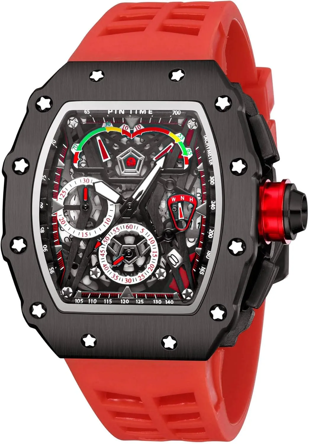 Gosasa Unique Men Punk Wristwatch Hollow Big Dial Luminous Waterproof Sport Analog Quartz Business Men's Watches Silicon Strap Dress Watch