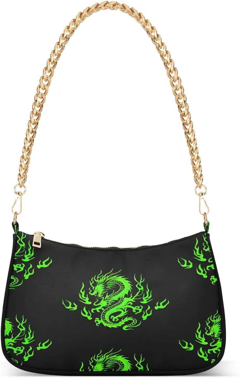 Green Dragon Black Clutch Shoulder Bag, Women Crossbody Bags