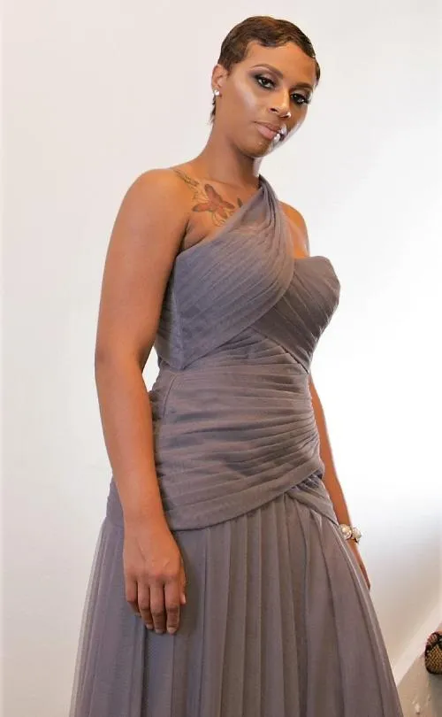 Grey One Shoulder Tulle Gown