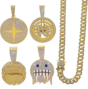 GuoShuang men big Rhinestone iced out cuban chain with pendant,cool necklace for men hip hop jewelry 24 INCH Chain