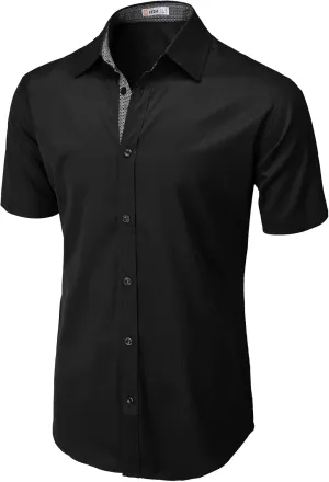H2H Men's Casual Slim Fit Long/Short Sleeve Shirts Button Down Business Shirts