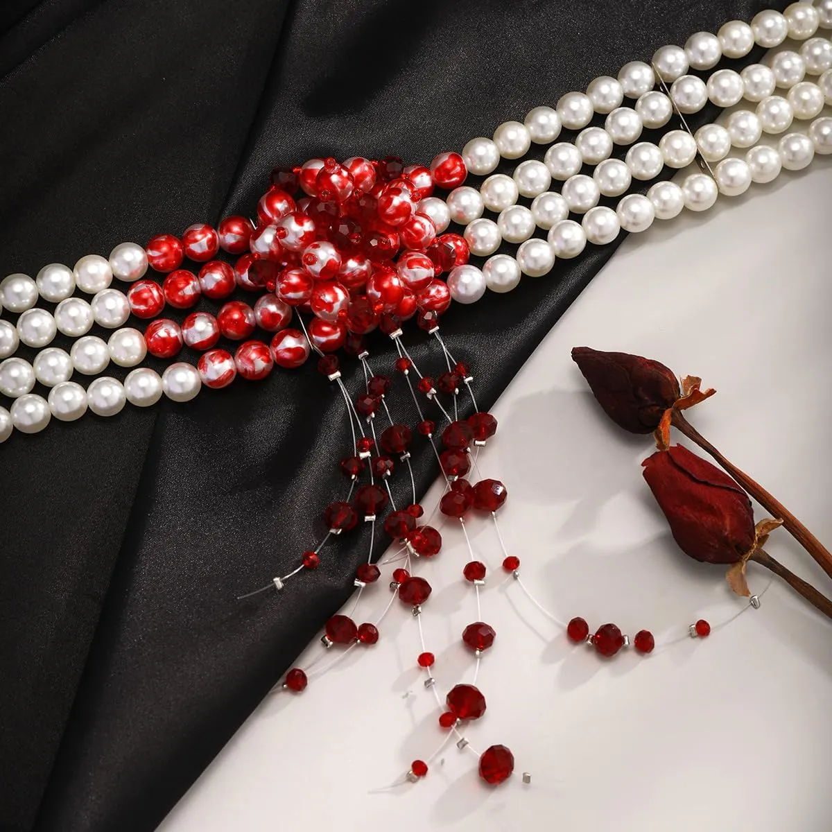 Halloween Dripping Blood Pearl Necklace for Women,Adjustable Layered Bleeding Blood Pearls Choker Necklaces Gothic Vampire Necklaces Punk Halloween Costume Jewelry
