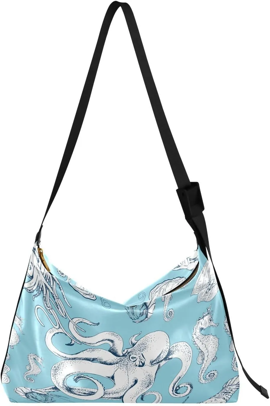 Hand Drawn Octopuses Hobo Crossbody Bags for Women Leather Large Shoulder Bag Cross Body Sea Animals Trendy Womens Tote Bags Handbag for Travel Shopping