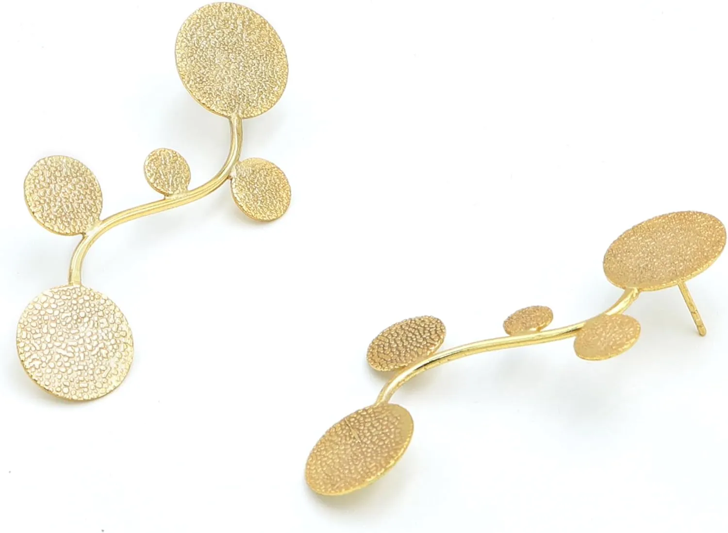 Handcrafted Gold-Plated Stud Earrings  Lightweight Minimalist Jewelry for Women, Medium, Brass, No Gemstone