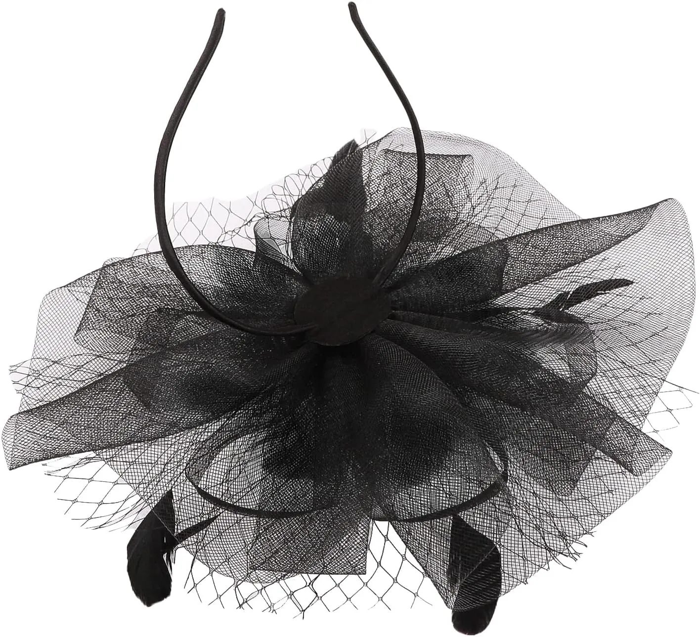 HAOZAIKEJI Women Veil Fascinators Wedding Tea Party Headpiece Organza Fascinators Hat Flower Feather Hair Clip with Headband