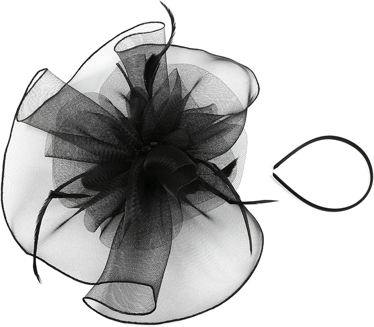 HAOZAIKEJI Women Veil Fascinators Wedding Tea Party Headpiece Organza Fascinators Hat Flower Feather Hair Clip with Headband