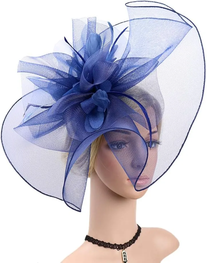 HAOZAIKEJI Women Veil Fascinators Wedding Tea Party Headpiece Organza Fascinators Hat Flower Feather Hair Clip with Headband