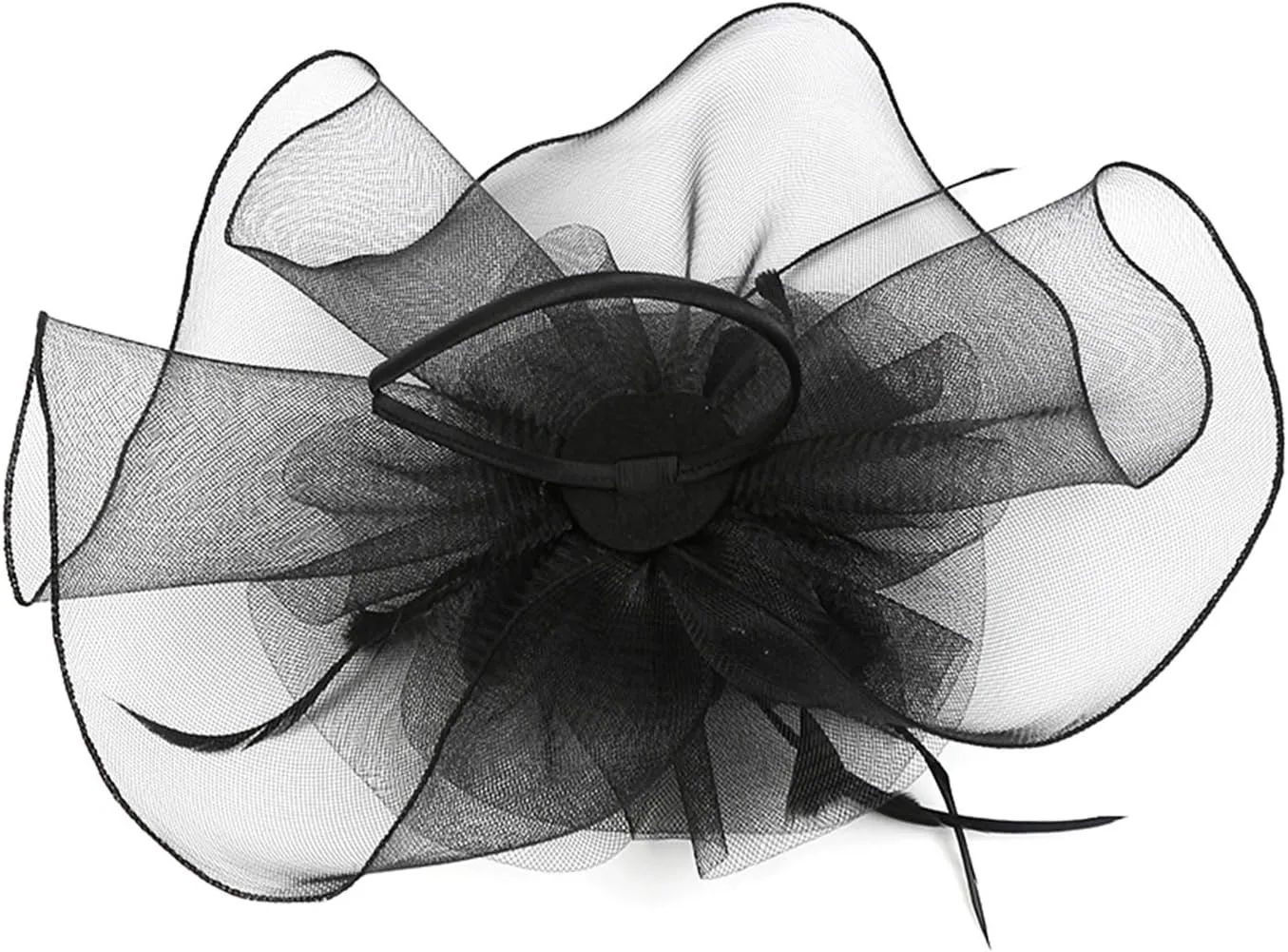 HAOZAIKEJI Women Veil Fascinators Wedding Tea Party Headpiece Organza Fascinators Hat Flower Feather Hair Clip with Headband