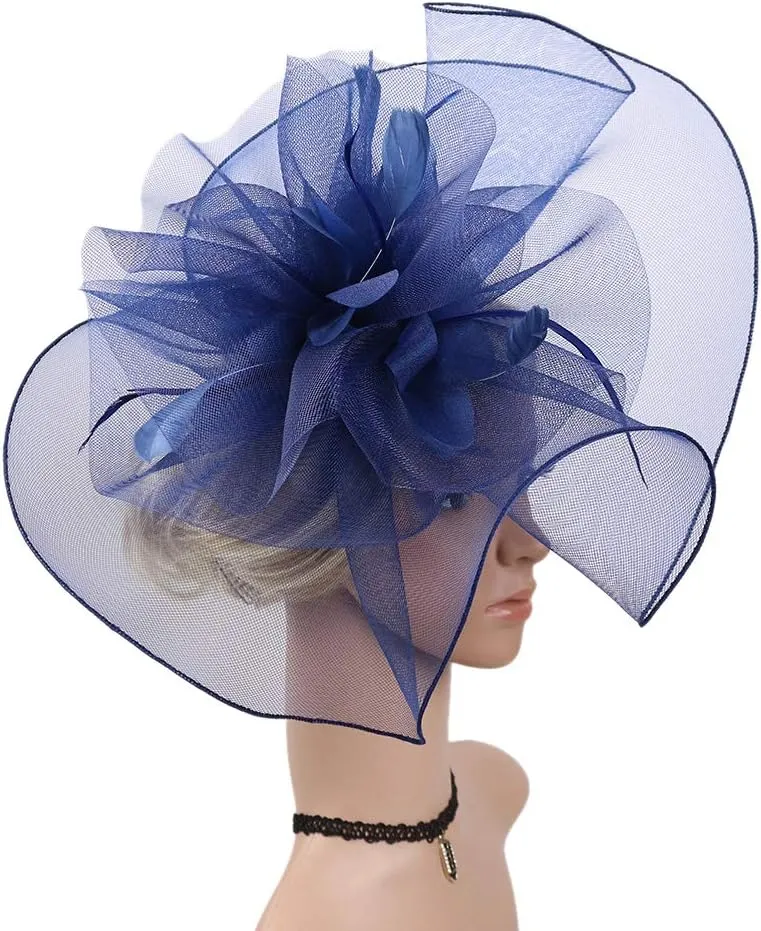 HAOZAIKEJI Women Veil Fascinators Wedding Tea Party Headpiece Organza Fascinators Hat Flower Feather Hair Clip with Headband