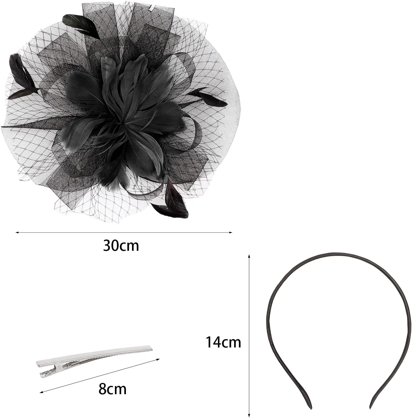 HAOZAIKEJI Women Veil Fascinators Wedding Tea Party Headpiece Organza Fascinators Hat Flower Feather Hair Clip with Headband