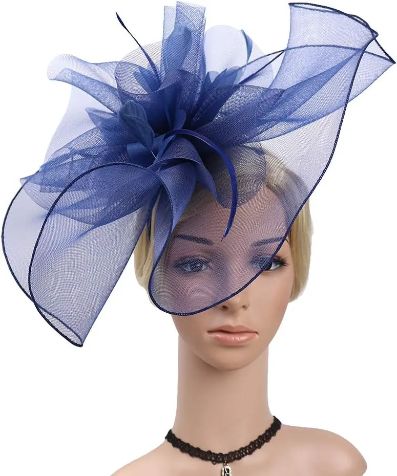 HAOZAIKEJI Women Veil Fascinators Wedding Tea Party Headpiece Organza Fascinators Hat Flower Feather Hair Clip with Headband
