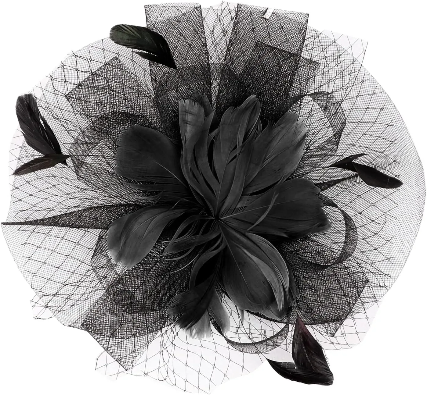 HAOZAIKEJI Women Veil Fascinators Wedding Tea Party Headpiece Organza Fascinators Hat Flower Feather Hair Clip with Headband