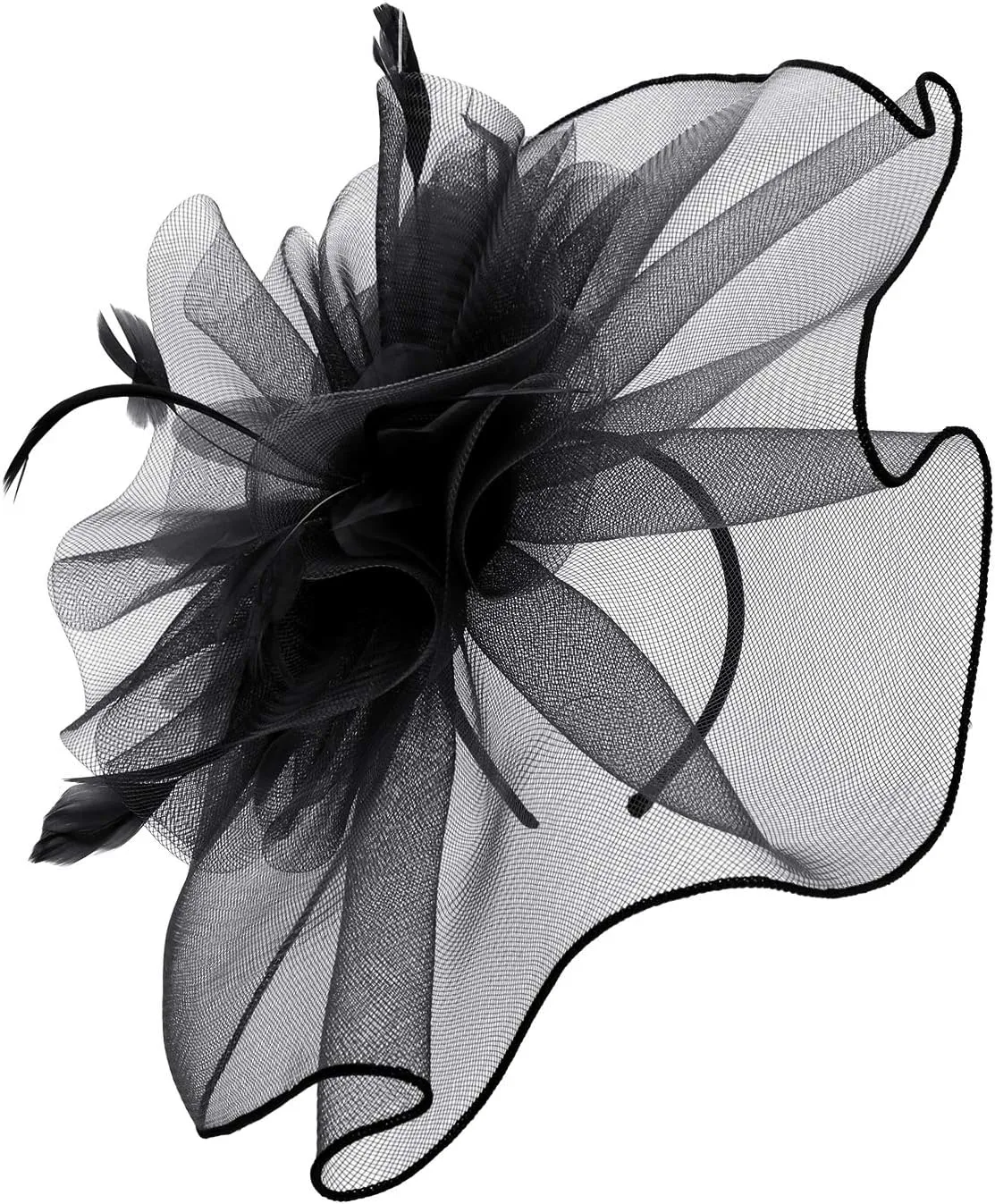HAOZAIKEJI Women Veil Fascinators Wedding Tea Party Headpiece Organza Fascinators Hat Flower Feather Hair Clip with Headband