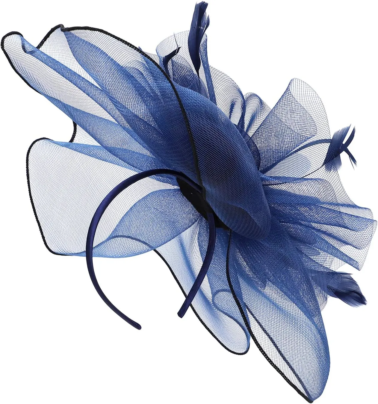 HAOZAIKEJI Women Veil Fascinators Wedding Tea Party Headpiece Organza Fascinators Hat Flower Feather Hair Clip with Headband