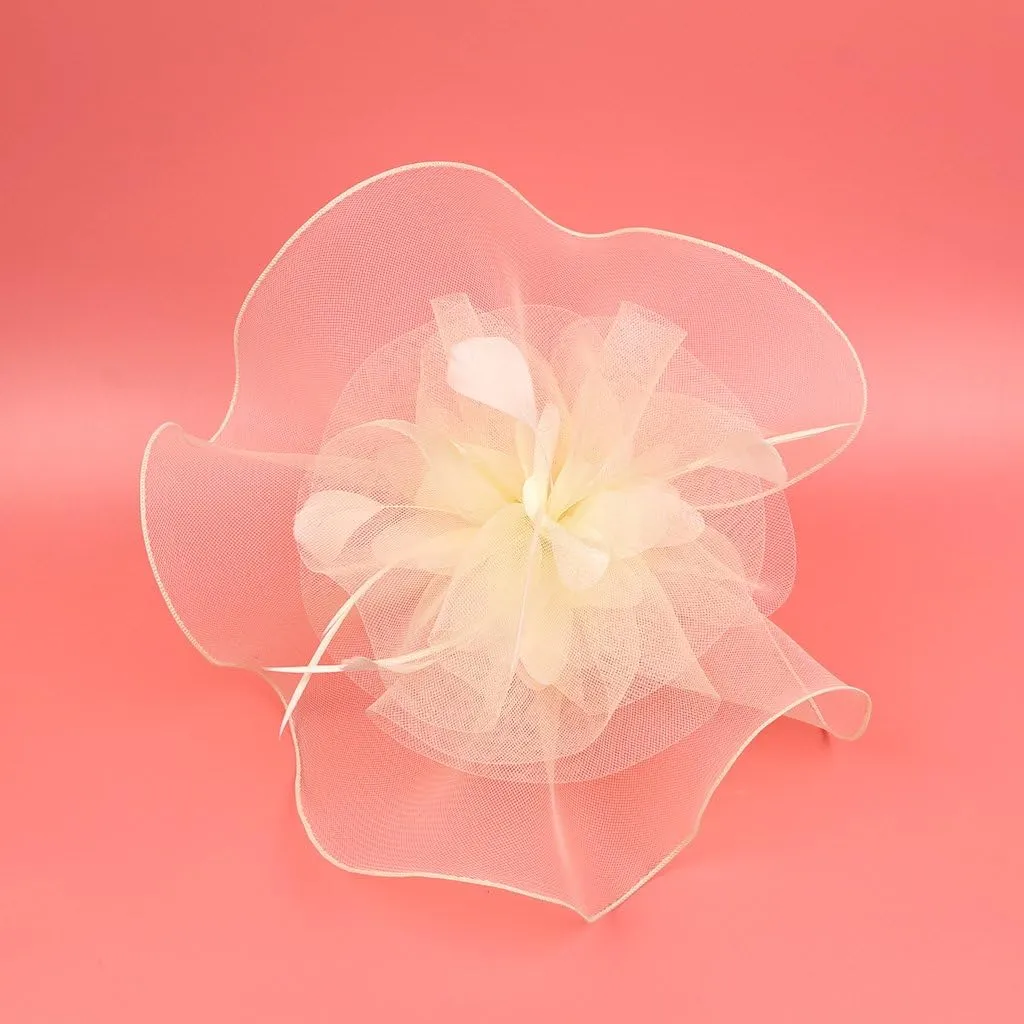 HAOZAIKEJI Women Veil Fascinators Wedding Tea Party Headpiece Organza Fascinators Hat Flower Feather Hair Clip with Headband