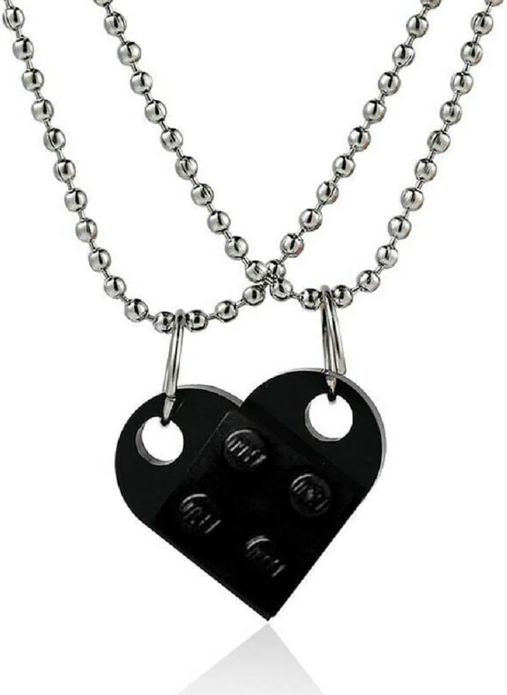 Harajuku 2 pcs Brick Heart Necklace Colorful Jewelry Creative Building Block Bricks Kits Valentine Day Gift egirl Puzzle Necklace Chokers for Women Men Couples