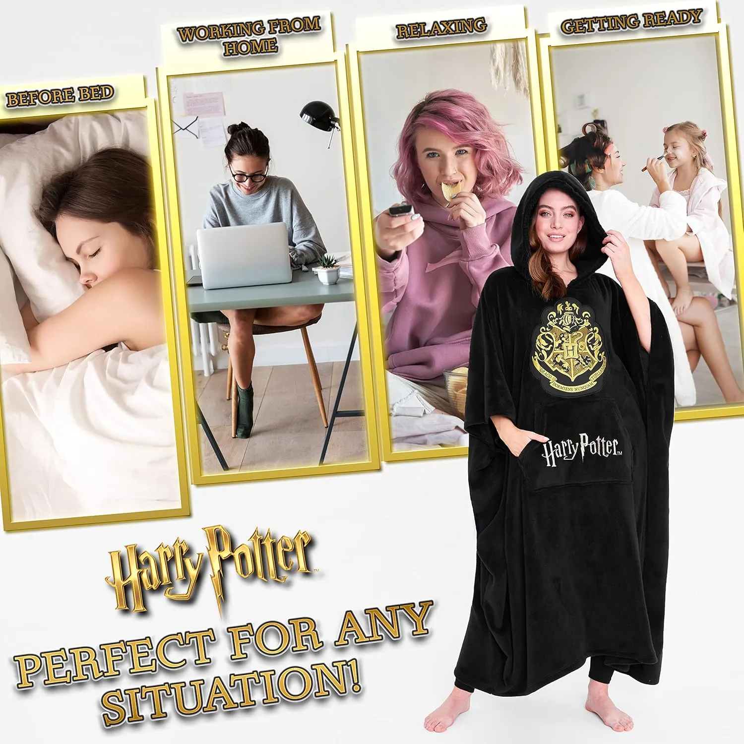 Harry Potter Blanket Hoodie for Kids Cozy Hogwarts Warm Fleece Wearable Blanket
