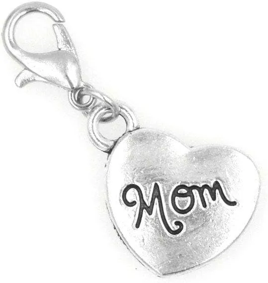 Heart Mom Clip on Charm Perfect for Necklaces and Bracelets 95N