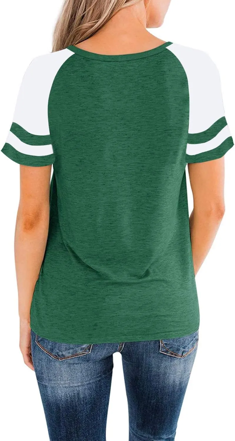 Heymiss Womens Shirts Casual Tunic Tops Color Block Crewneck Summer Loose Fitting Workout Tee Shirts