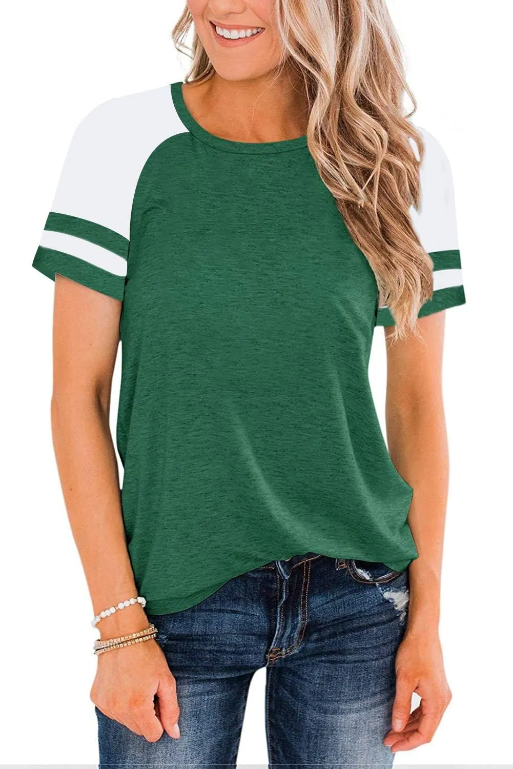 Heymiss Womens Shirts Casual Tunic Tops Color Block Crewneck Summer Loose Fitting Workout Tee Shirts