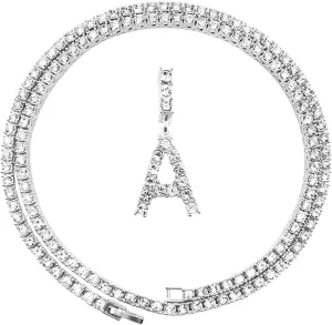 HH BLING EMPIRE Gold Silver Diamond Initial Necklaces for Women, Iced Out Initial Letter Pendants with Cz Diamond Tennis Necklace Chains, Alphabets A to Z letter necklace 18 Inch