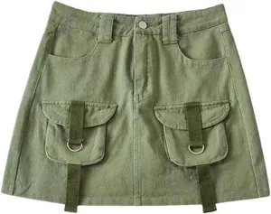 High-Waisted Denim Skirt to Prevent Exposure and, Versatile Pocket Design Work Skirt