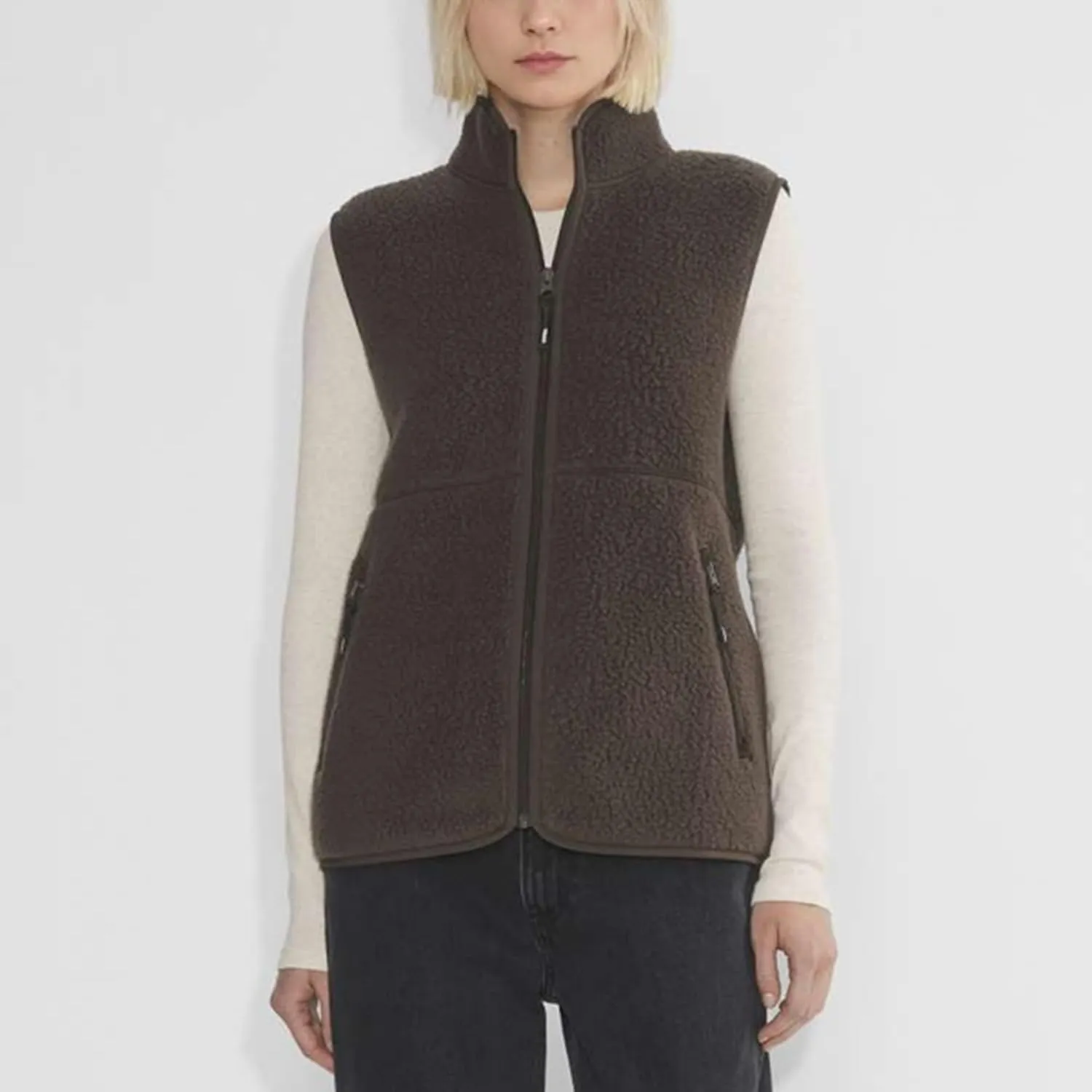 Hixiaohe Sherpa Fleece Vest for Women Trendy Warm Sleeveless Vests Jacket Lightweight Zip Coats with Pockets Fall Outerwear