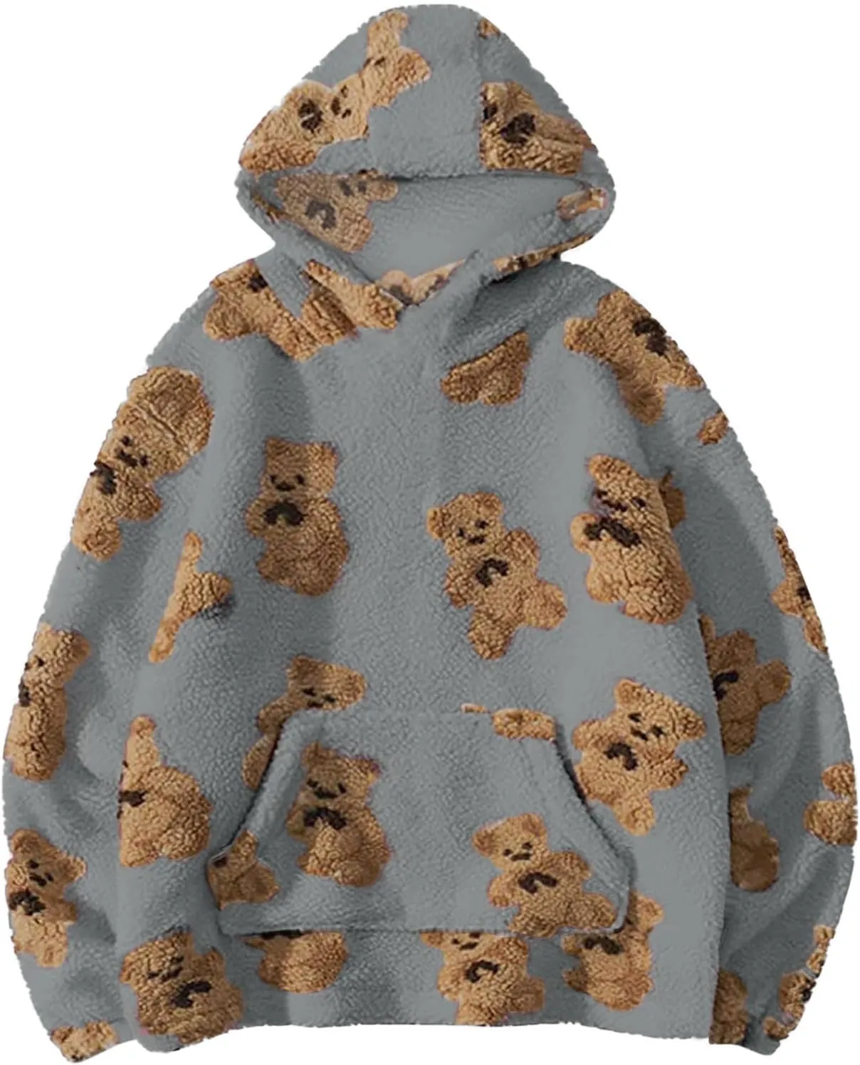 Hoodies For Teen Girls Oversized Sherpa Hoodie Women Fuzzy Fleece Hooded Sweatshirt Cute Teddy Bear Print Pullover Tops