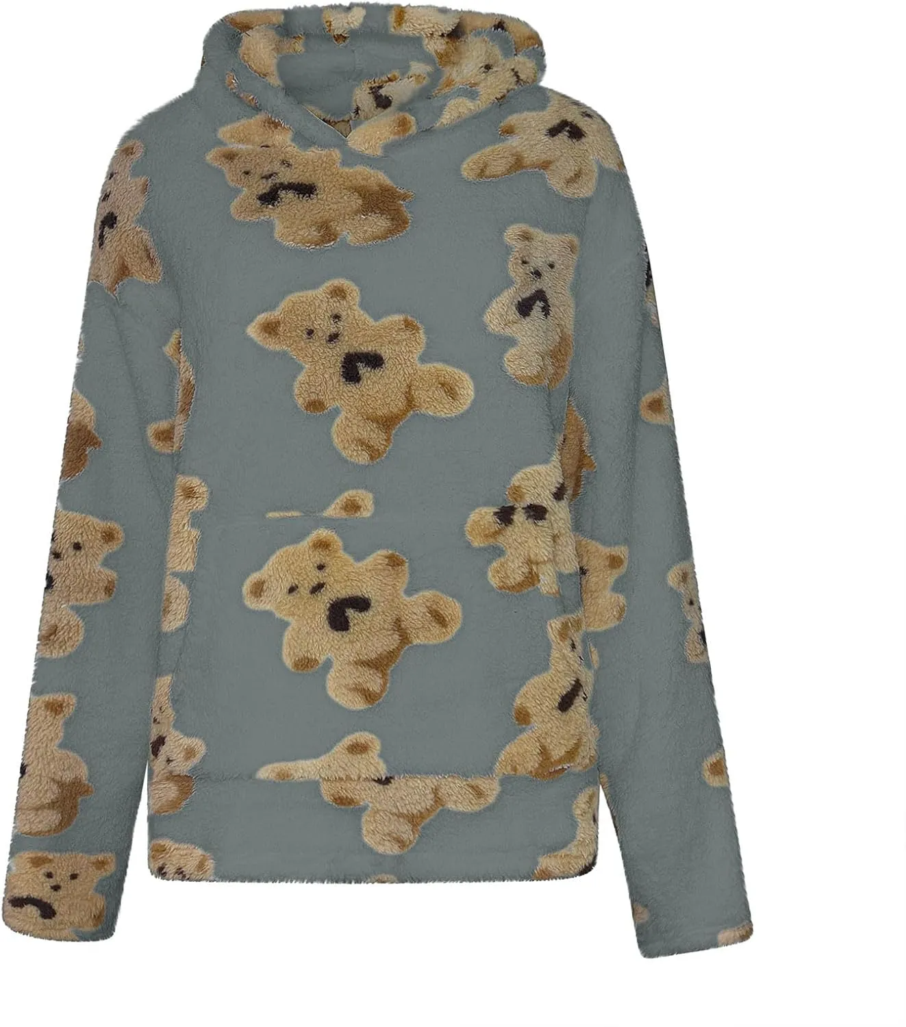 Hoodies For Teen Girls Oversized Sherpa Hoodie Women Fuzzy Fleece Hooded Sweatshirt Cute Teddy Bear Print Pullover Tops
