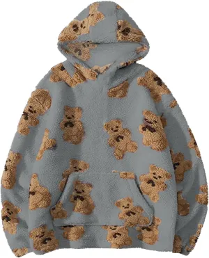 Hoodies For Teen Girls Oversized Sherpa Hoodie Women Fuzzy Fleece Hooded Sweatshirt Cute Teddy Bear Print Pullover Tops