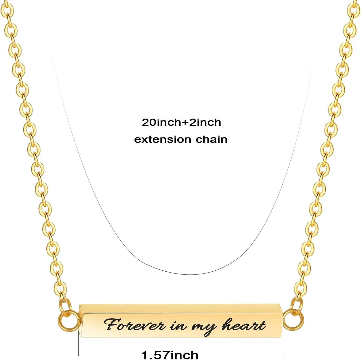 Horizontal Bar Cremation Jewelry Urn Necklaces for Ashes for Women Stainless Steel Ashes Jewelry Cube Ashes Necklace Bar Urn Pendant Forever in My Heart