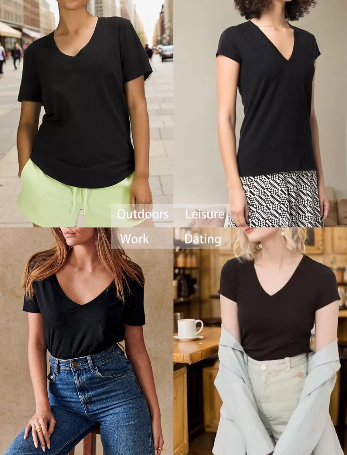 HOTOUCH Womens Summer Tops Roll-up Short Sleeve V Neck Basic T Shirts Workout Soft Fashion Trendy Plain Casual Tees