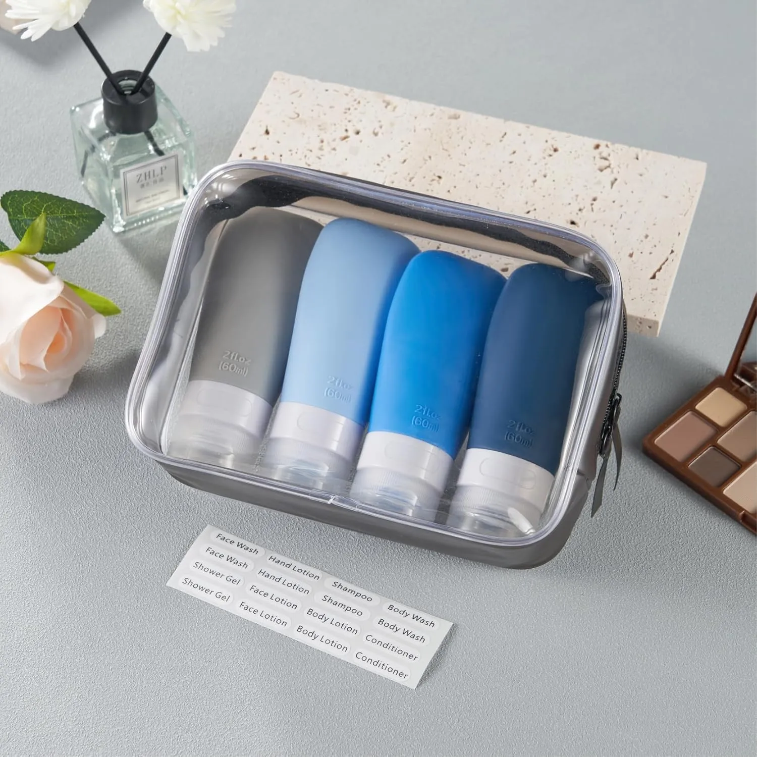 INSFIT Portable Travel Bottles, TSA Approved Leak Proof Containers for Toiletries, BPA Free Refillable Accessories for Shampoo, Body Wash, Liquids (4 Pack)