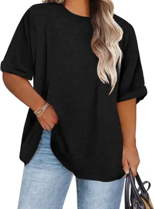 IN'VOLAND Oversized T-Shirt Basic Loose Tee Tops Short Sleeve Crew Neck Shirts Casual Soft Blouse