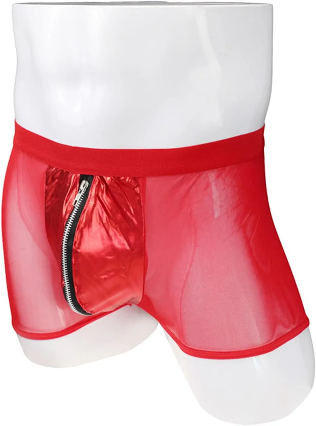 JEShifangjiusu Men's Sexy Mesh Boxer Briefs Mid Waist Front Zipper Sissy Trunks Thong See Through Breathable Gay Underwear
