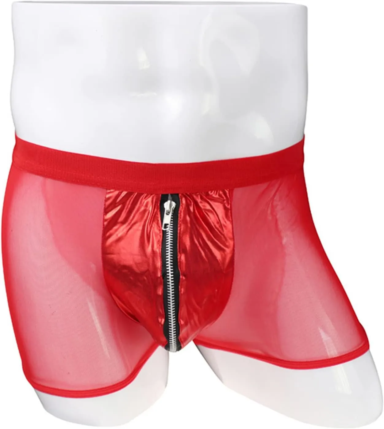 JEShifangjiusu Men's Sexy Mesh Boxer Briefs Mid Waist Front Zipper Sissy Trunks Thong See Through Breathable Gay Underwear