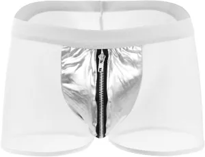 JEShifangjiusu Men's Sexy Mesh Boxer Briefs Mid Waist Front Zipper Sissy Trunks Thong See Through Breathable Gay Underwear
