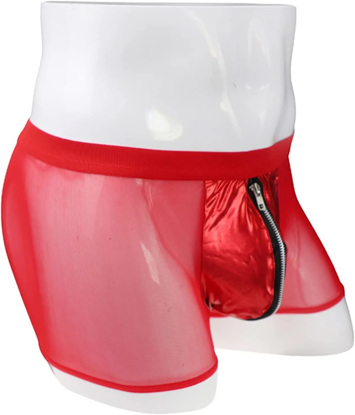 JEShifangjiusu Men's Sexy Mesh Boxer Briefs Mid Waist Front Zipper Sissy Trunks Thong See Through Breathable Gay Underwear
