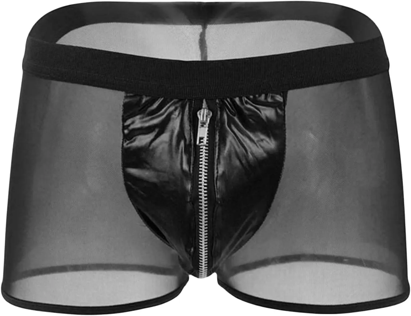 JEShifangjiusu Men's Sexy Mesh Boxer Briefs See Through Breathable Gay Underwear Mid Waist Front Zipper Sissy Trunks Thong