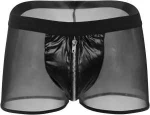 JEShifangjiusu Men's Sexy Mesh Boxer Briefs See Through Breathable Gay Underwear Mid Waist Front Zipper Sissy Trunks Thong