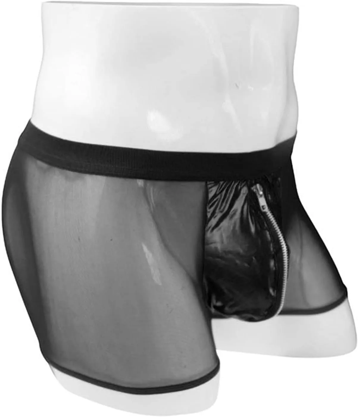 JEShifangjiusu Men's Sexy Mesh Boxer Briefs See Through Breathable Gay Underwear Mid Waist Front Zipper Sissy Trunks Thong