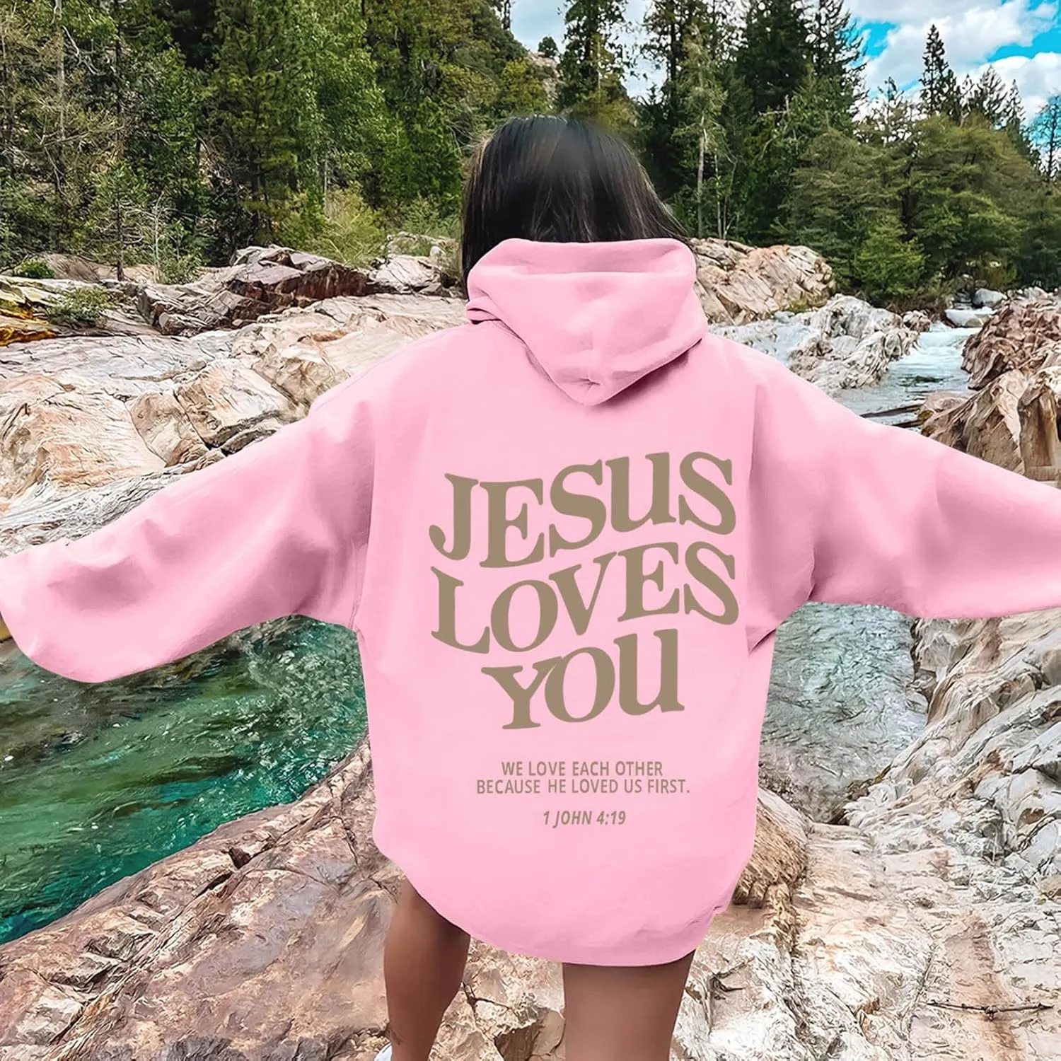 Jesus Loves You Hoodie Christian Faith Sweatshirts Gift for Women Men Oversized Long Sleeve Pullover Tops Y2K Streetwear