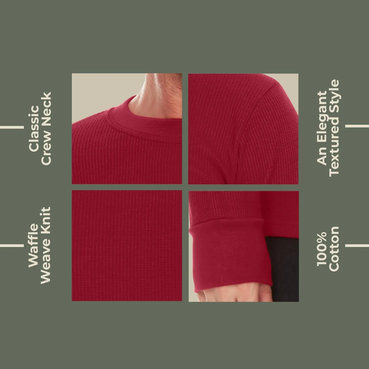 JMR Mens Heavyweight Waffle Thermal Shirt - 100% Cotton Long Sleeve - Wear as Base Layer or Standalone - Warm & Breathable