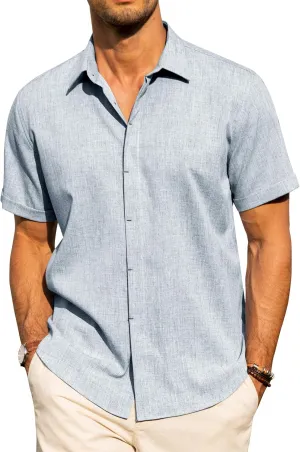 J.VER Men's Linen Short Sleeve Shirts Casual Button Down Beach Summer Vacation Wedding Tops