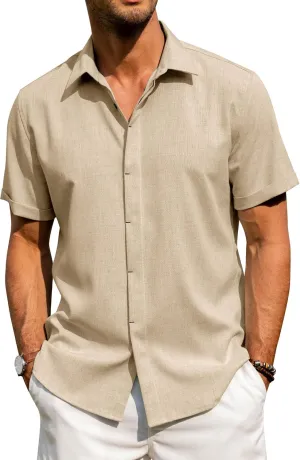 J.VER Men's Linen Short Sleeve Shirts Casual Button Down Beach Summer Vacation Wedding Tops