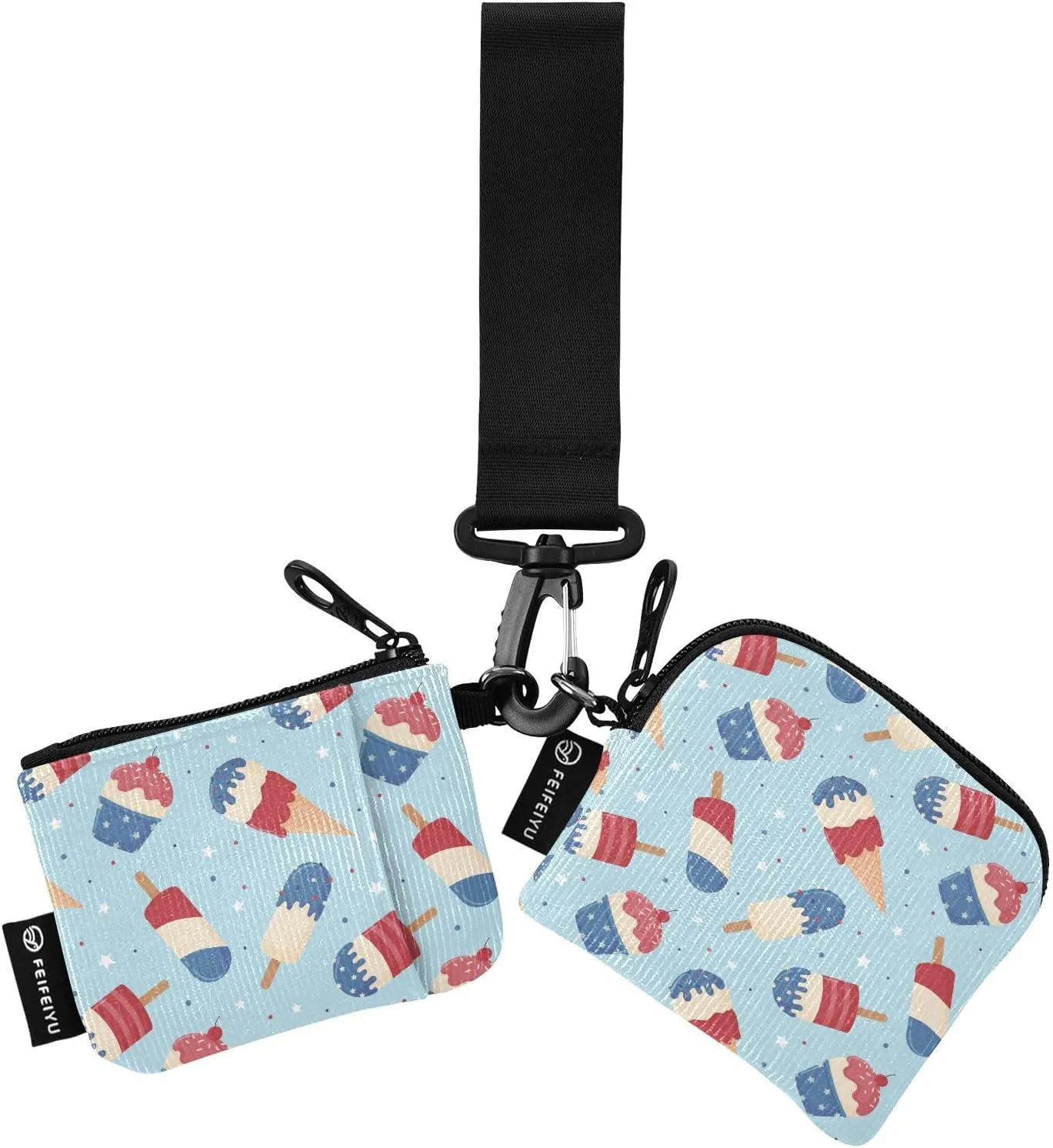 KeyChain Wallet 4th Of July Ice Cream Dual Pouch Wristlet Wallets Small Coin Purse for Women