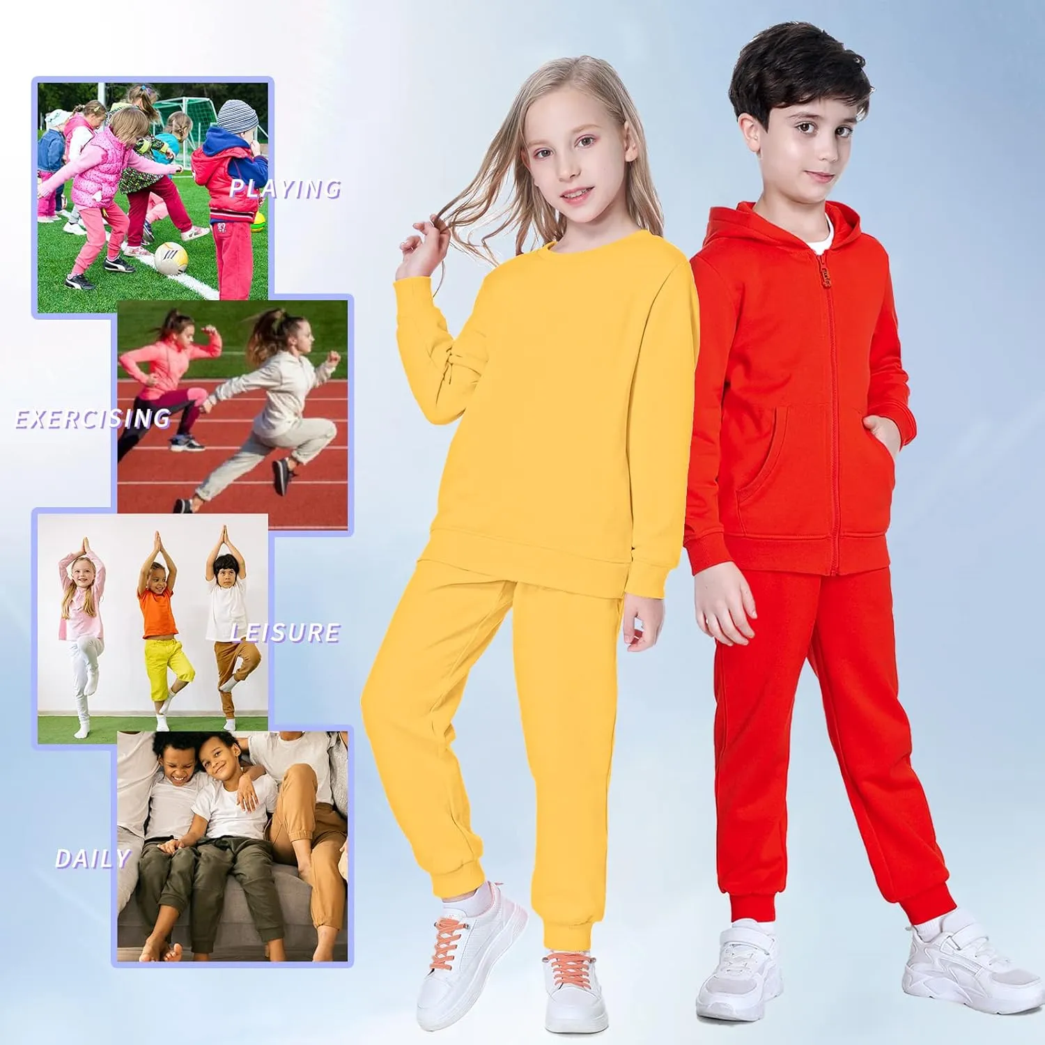 Kid Nation Kids Unisex Soft Brushed Fleece Casual Pull On Jogger Sweatpants with Pockets for Boys or Girls