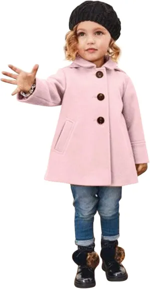 Kids Baby Girls Coat Jacket Warm Jacket Winter Simple Breasted Trench Coat Outwear Wool Blend Coat for 18M-6T